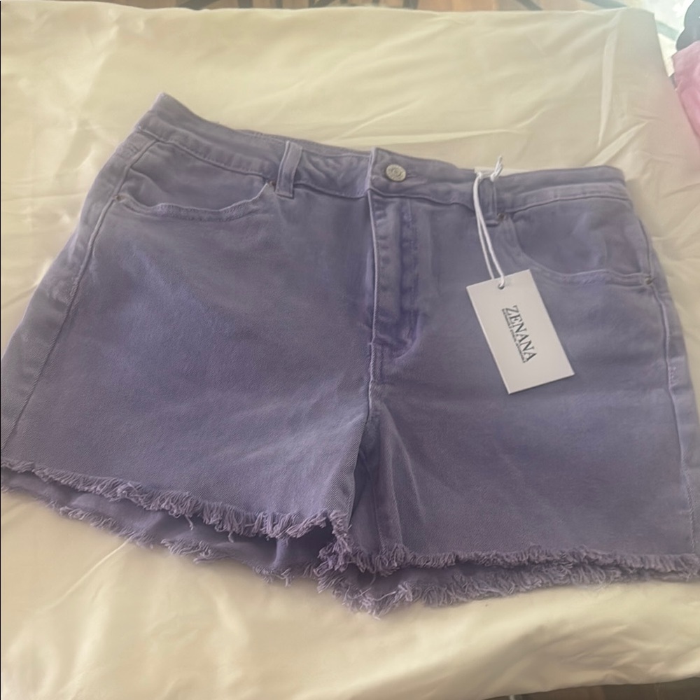 Zenana Outfitters Purple Jean Shorts High-Waisted Frayed Hem